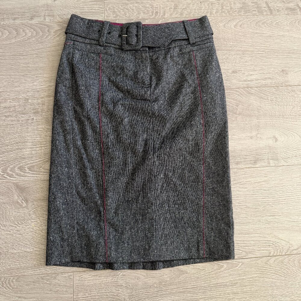 bebe Tweed Pencil Skirt Gray Pink Belted Size 0